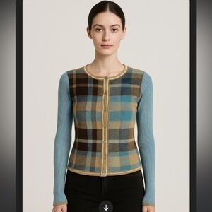 Missoni Sport 90s Y2k Plaid Knit cardigan S designer luxury spring boho vintage